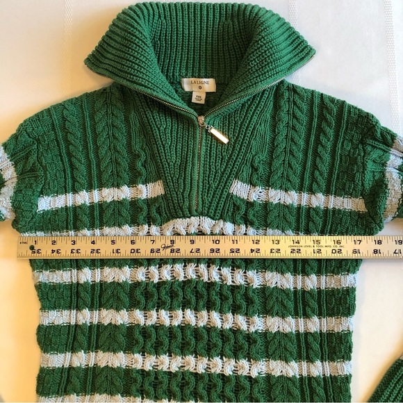 La Ligne Green & Blue Striped Cable Knit x Target Mock Turtleneck Sweater Sz XXS - Picture 5 of 8